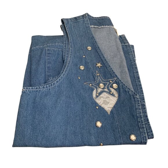 VTG Frans Dallas Cowboys Denim Open Vest Star Heart Embellishments XL Retro 80s - Picture 2 of 12